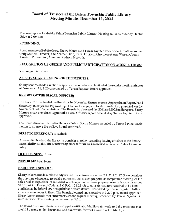 Board Meeting Minutes 