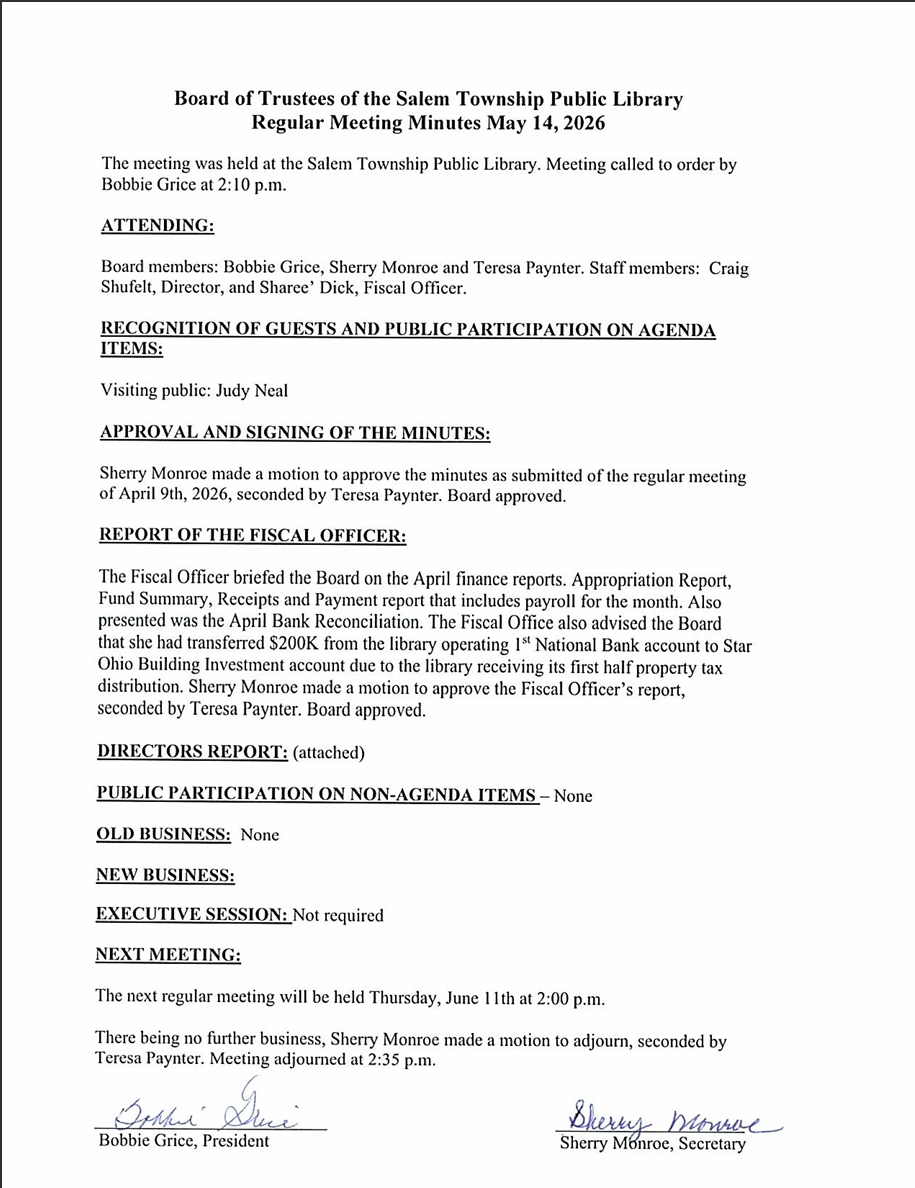 Board Meeting Minutes  May 14th 2026